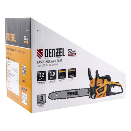 Пила цепная бензиновая DENZEL DS-5218, шина 45 см, 52 см3, 3 л.с, шаг 0,325, 72 звена