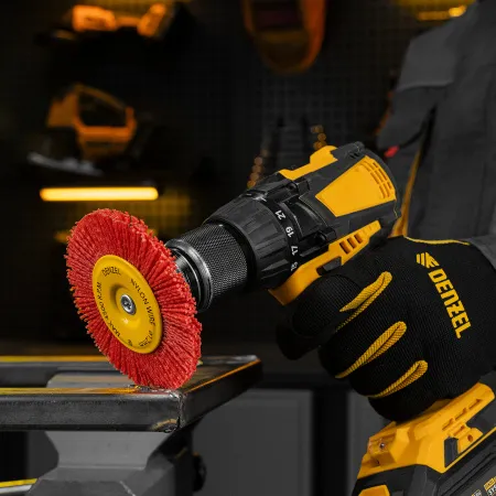 Щетка для дрели DENZEL, 100 мм, Плоская, со шпилькой, нейлоновая щетина