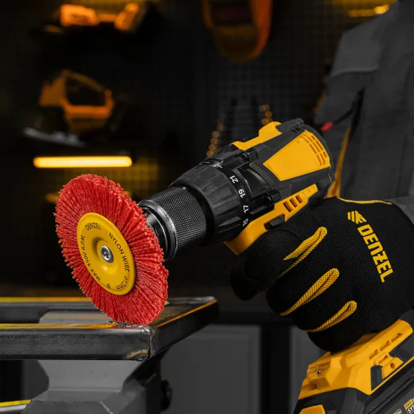 Щетка для дрели DENZEL, 100 мм, Плоская, со шпилькой, нейлоновая щетина