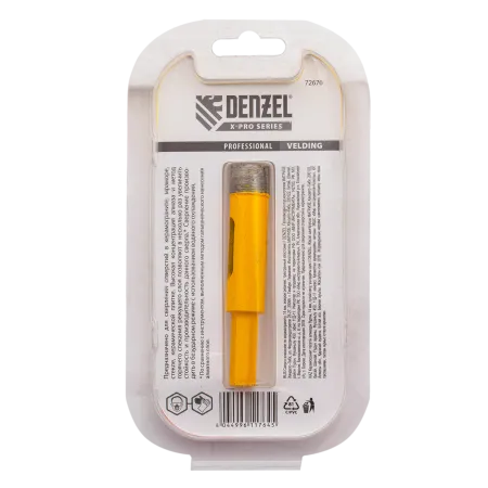 Сверло алмазное по керамограниту DENZEL 72676, 14 мм, мокрая резка, трехгранный хвостовик