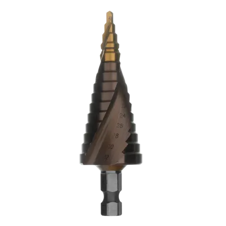 Сверло ступенчатое DENZEL, 4-6-8-10-12-14-16-18-20-22-24-26-28-30-32 мм, Р6М5К5, 6-гр. хвостовик
