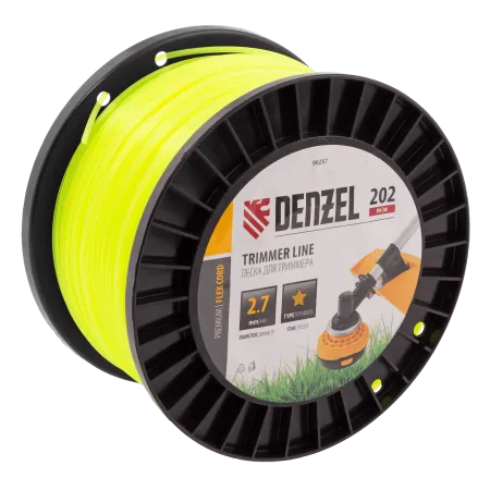 Леска для триммера DENZEL 96287 звезда, 2,7мм х 202м, на DIN катушке FLEX CORD