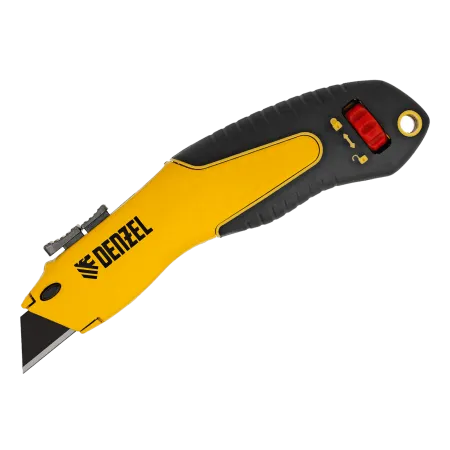 Нож DENZEL 19мм, сменное трапециевидное лезвие, SK4, алюминиевый корпус, торцевой зажим