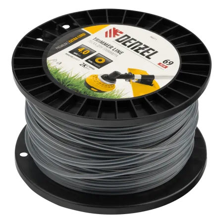 Леска для триммера DENZEL двухкомпонентная круглая, 4,0мм х 69м, на DIN катушке EXTRA CORD