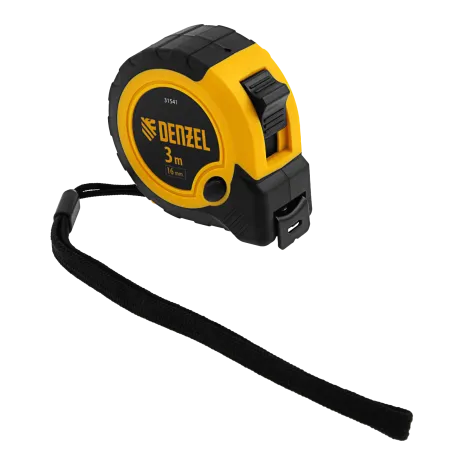 Рулетка DENZEL 3м х 16мм, двухкомп. корпус, кнопка-пауза