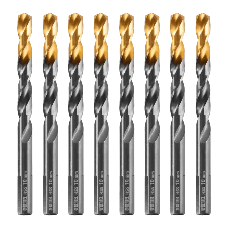 Сверло по металлу DENZEL 10 мм, HSS-Tin, Golden Tip, 8 шт.