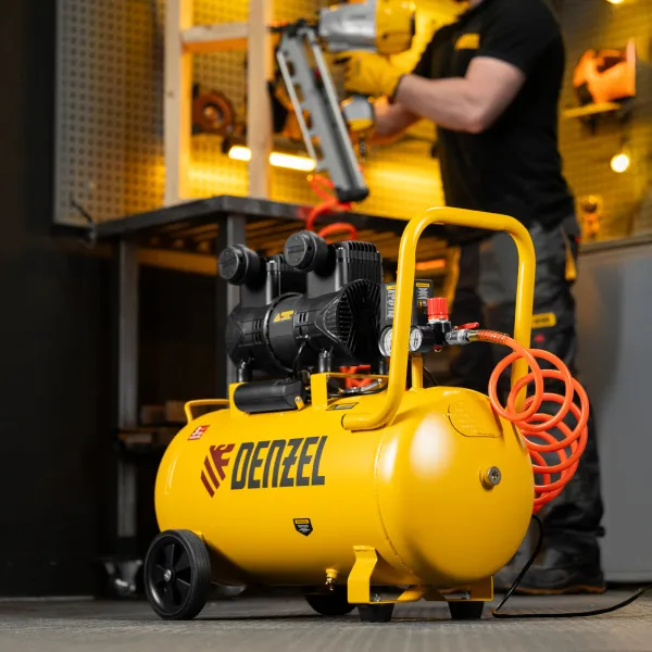 Компрессор безмасл. малошумный DENZEL DLP-1500/50, 1,5 кВт,50 л, 2850 об/мин, 250 л/мин