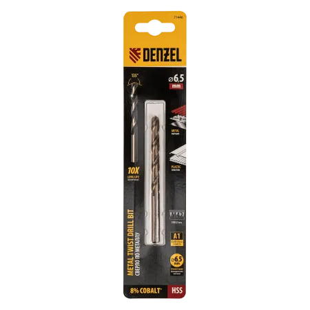 Сверло по металлу DENZEL 6,5 мм, HSS Co-8%