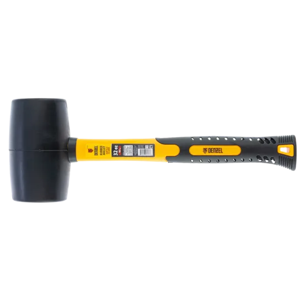 Киянка резиновая DENZEL 32 oz, черная резина, фибергласовая рукоятка