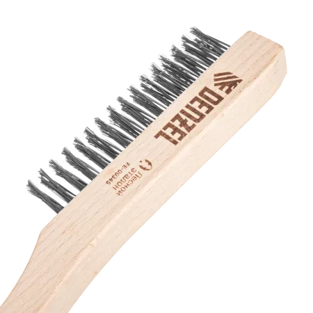 Щетка зачистная 3-х рядная DENZEL, прямая проволока из нержавеющей стали с деревянной ручкой, EFP