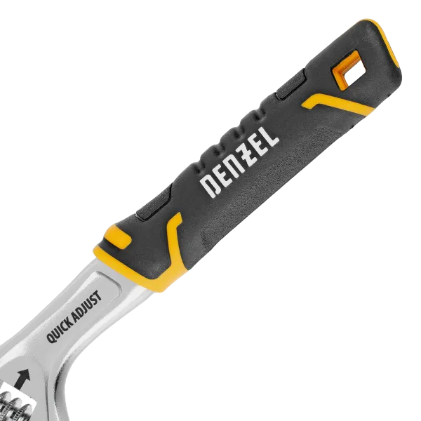 Ключ разводной DENZEL 200 мм (раскрытие до 33 мм), CrV, с быстрым сбросом, кованый, TPR рукоятка