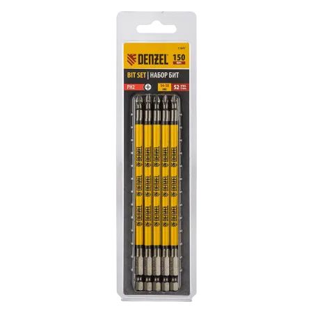 Бита DENZEL PH2х150, сталь S2, цилиндр., 5шт. Е 6,3