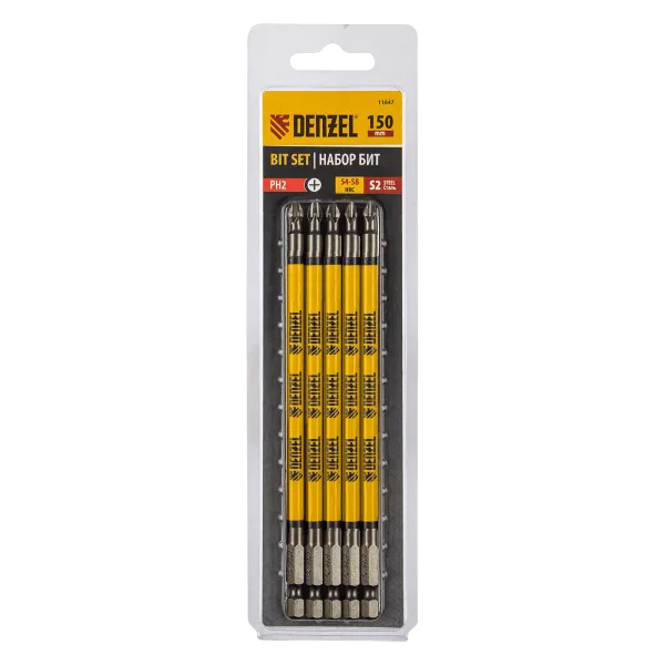 Бита DENZEL PH2х150, сталь S2, цилиндр., 5шт. Е 6,3