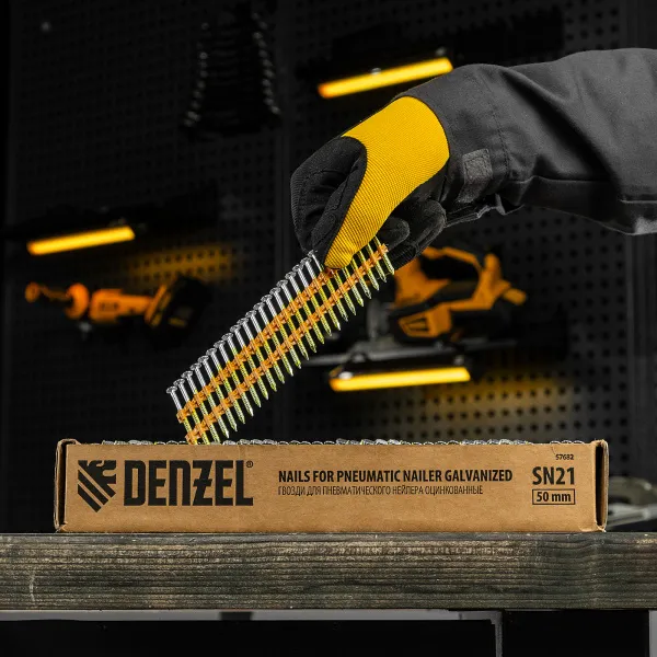 Гвозди DENZEL для пнев. нейлера (оцинк.), длина - 50 мм, диам. - 2,9 мм, 2000 шт.