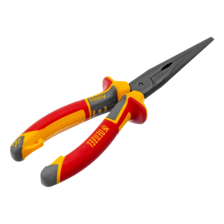 Длинногубцы прямые DENZEL диэлектрические рукоятки до 1000 В, трехкомпонентные рукоятки, 205мм