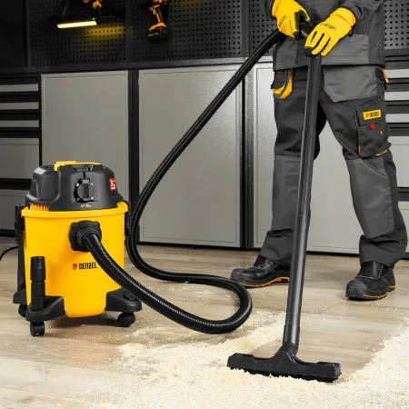 Пылесос строительный DENZEL RVC20, 1400 Вт, бак 20 л, шланг 3 м, розетка с автосинхр.