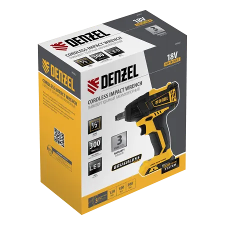 Гайковерт ударный аккумуляторный бесщеточный DENZEL CIW-IB-300-0, Li-ion, 18В, 300Нм