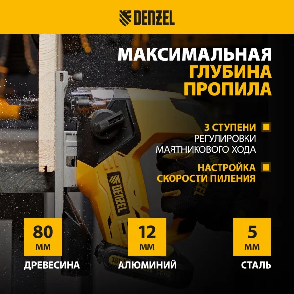 Лобзик аккумуляторный DENZEL CJ-80-0, 18В Li-Ion