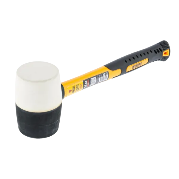 Киянка резиновая DENZEL 16 oz, черно-белая резина, фибергласовая рукоятка