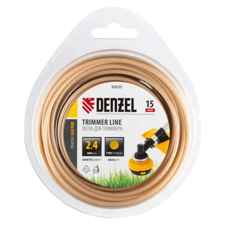 Леска для триммера DENZEL армированная алюминием круглая, 2,4мм х 15м, блистер ALUFLEX