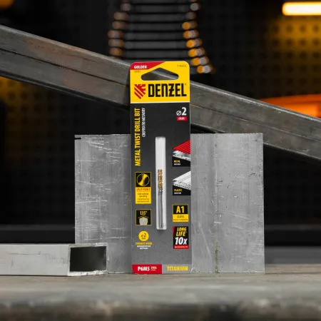 Сверло спиральное по металлу DENZEL 2 x 49 мм, Р6М5, Golden Tip, 2шт.