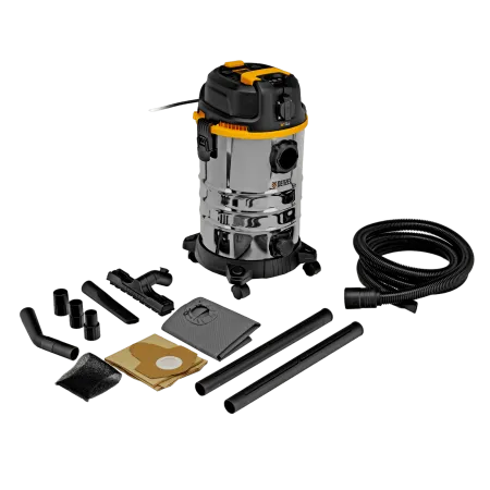 Пылесос строительный DENZEL RVC30, 1400 Вт, бак 30 л, шланг 3 м, розетка с автосинхр.