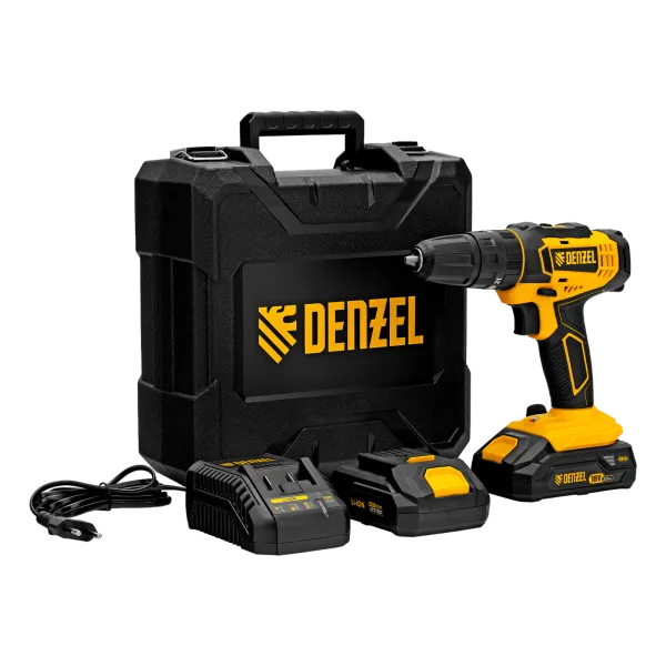 Дрель-шуруповерт аккумуляторная ударная DENZEL CID-18-02BM, Li-Ion, 18 В, 2 акк.