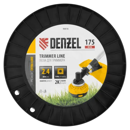 Леска для триммера DENZEL двухкомпонентная квадрат, 2,4мм х 175м, на DIN катушке EXTRA CORD