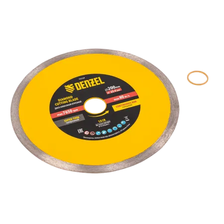 Диск алмазный сплошной DENZEL супертонкий, 200 х 25,4 мм, горячее прессование, мокрое резание