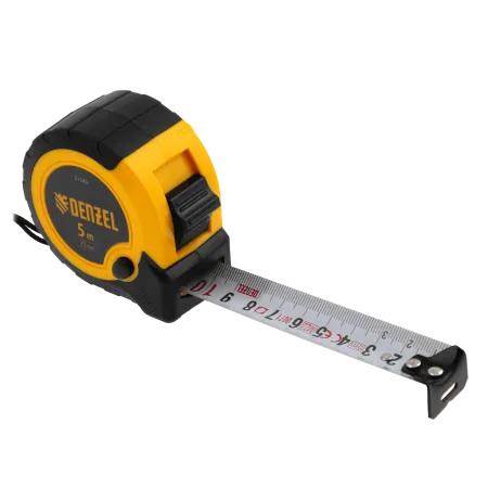 Рулетка DENZEL 5м х 25мм, двухкомп. корпус, кнопка-пауза