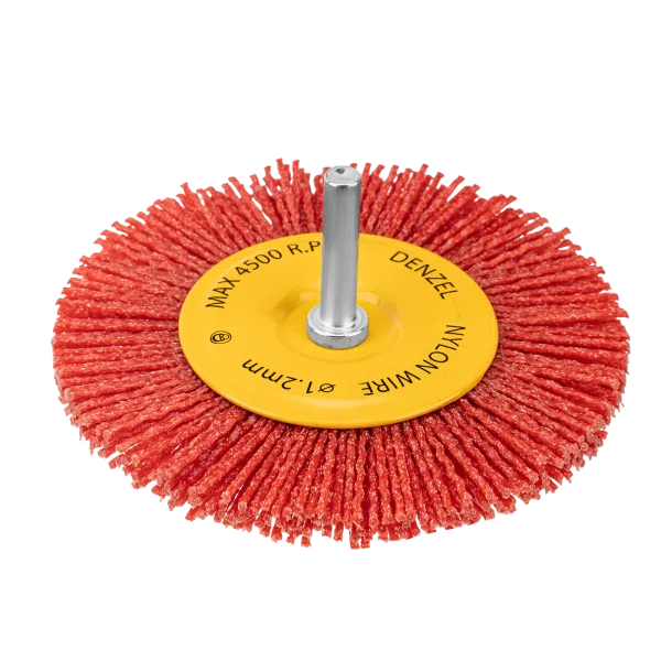 Щетка для дрели DENZEL, 100 мм, Плоская, со шпилькой, нейлоновая щетина