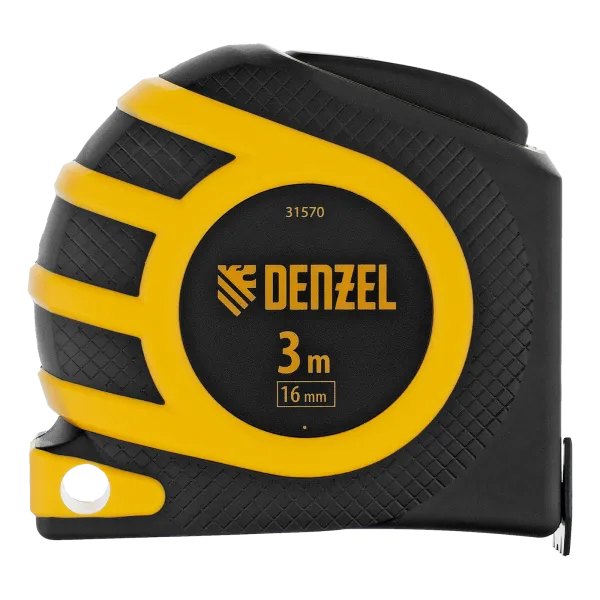 Рулетка DENZEL 3м x 16 мм, двухсторонний зацеп, нейлон, двуст. шкала, автоматич