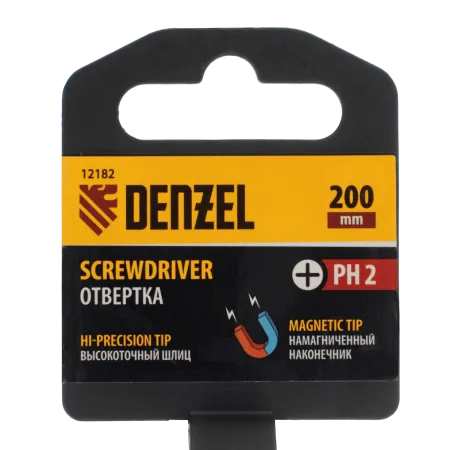 Отвертка DENZEL PH2х200 мм, CrV, трехкомпонентная рукоятка