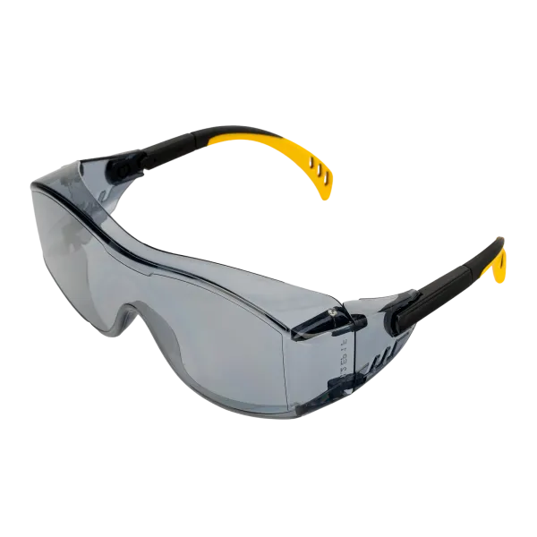 Очки защитные DENZEL открытые, поликарбонатные, увеличенная дымчатая линза, регулируемые дужки