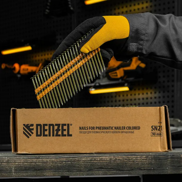 Гвозди DENZEL для пнев. нейлера (крашен.), длина - 90 мм, диам. - 3,05 мм, 2000 шт.