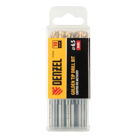 Сверло по металлу DENZEL 6,5 мм, HSS-Tin, Golden Tip, 10 шт.