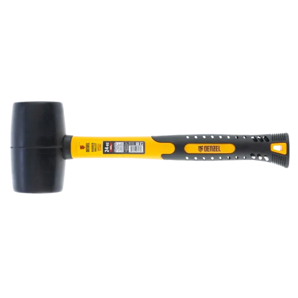 Киянка резиновая DENZEL 24 oz, черная резина, фибергласовая рукоятка