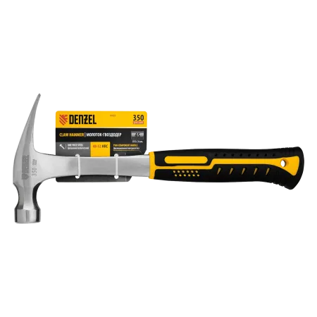 Молоток-гвоздодер DENZEL 350 г, цельнометаллический, двухкомпонентная рукоятка
