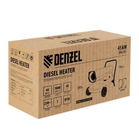 Дизельная тепловая пушка DENZEL DHG-45i, 45 кВт, 1000 м3/ч, прямой нагрев, электронный термостат