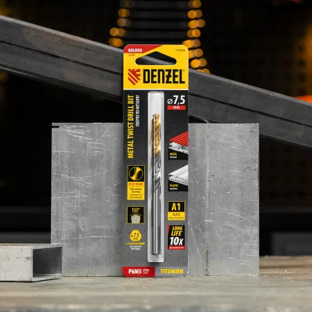 Сверло спиральное по металлу DENZEL 7,5 x 109 мм, Р6М5, Golden Tip