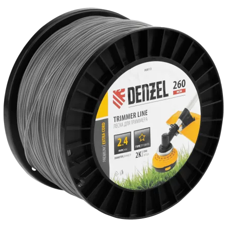 Леска для триммера DENZEL двухкомпонентная звезда, 2,4мм х 260м, на DIN катушке EXTRA CORD