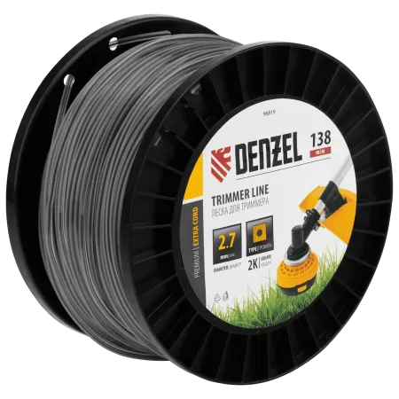 Леска для триммера DENZEL двухкомпонентная квадрат, 2,7мм х 138м, на DIN катушке EXTRA CORD