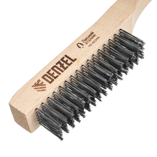 Щетка зачистная 6-и рядная DENZEL, прямая проволока из нержавеющей стали с деревянной ручкой, EFP