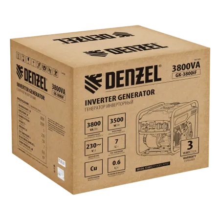 Генератор инверторный DENZEL GK-3800iF, 3,8 кВт, 230 В, ручной старт