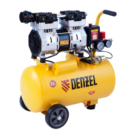 Компрессор безмасляный DENZEL DLS950/24, 950 Вт, 165 л/мин, ресивер 24 л, малошумный