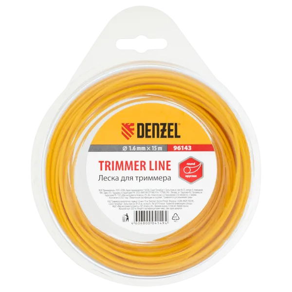 Леска для триммера DENZEL 96143, 1.6 мм x 15 м, круглая