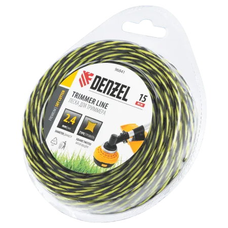 Леска для триммера DENZEL двухкомпонентная витая квадратная, 2,4мм х 15м, блистер SkyCutter