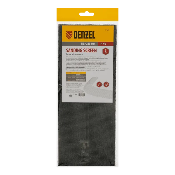 Сетка абразивная DENZEL 75165, P40, 115 x 280 мм, 5 шт.