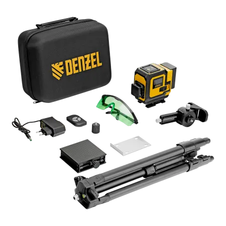 Лазерный уровень мультипризменный DENZEL DLV-360-3T, 30 м, зеленый луч, Li-Ion 2,4 Aч, штатив