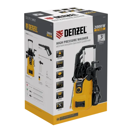 Моечная машина высокого давления DENZEL R-180iD, 2000 Вт, 180 бар, 420 л/ч, асинхронный двигатель, с барабаном